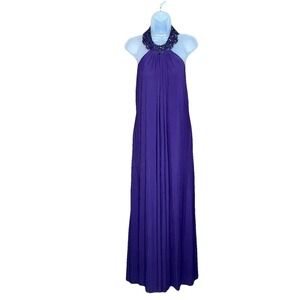 Cameron Blake Purple Beaded Halter Gown 6 Formal Elegant Evening Dress Royalcore